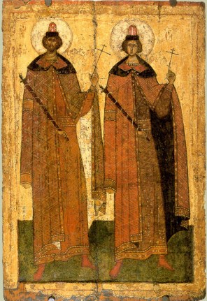 러시아의 성 보리스와 성 글렙_end of the XIV century from Middle Russia_in the State Tretyakov Gallery in Moscow_Russia.jpg